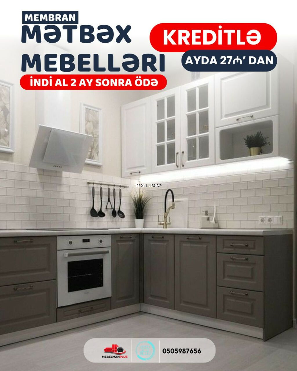 Sifarişlə mətbəx dəsti, Özü çəkən petlələr, Mat laminat, Kredit var, Pulsuz çatdırılma - şəkil 2