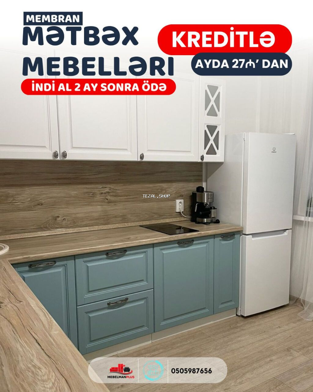 Sifarişlə mətbəx dəsti, Özü çəkən petlələr, Mat laminat, Kredit var, Pulsuz çatdırılma - şəkil 3