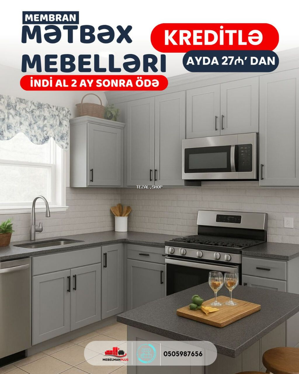 Sifarişlə mətbəx dəsti, Özü çəkən petlələr, Mat laminat, Kredit var, Pulsuz çatdırılma - şəkil 4