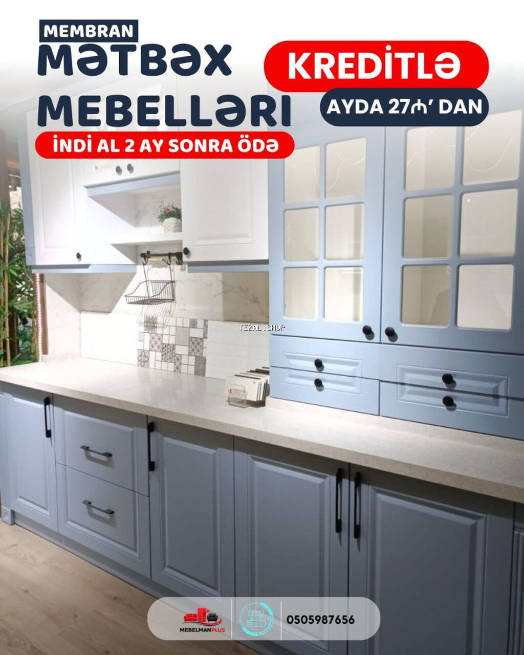 Sifarişlə mətbəx dəsti, Özü çəkən petlələr, Mat laminat, Kredit var, Pulsuz çatdırılma - şəkil 5