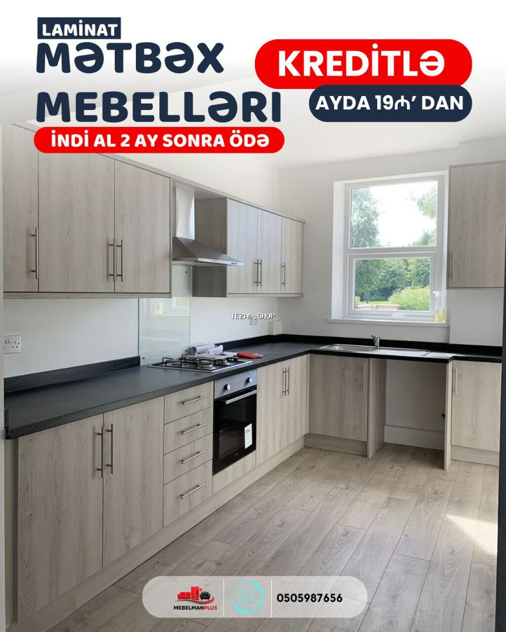 Sifarişlə mətbəx dəsti, Özü çəkən petlələr, Mat laminat, Pulsuz çatdırılma