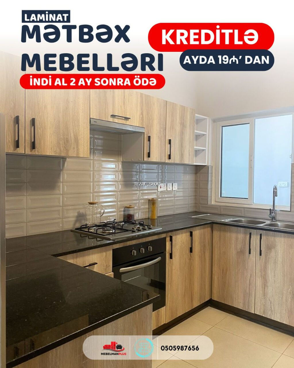 Sifarişlə mətbəx dəsti, Özü çəkən petlələr, Mat laminat, Pulsuz çatdırılma - şəkil 3