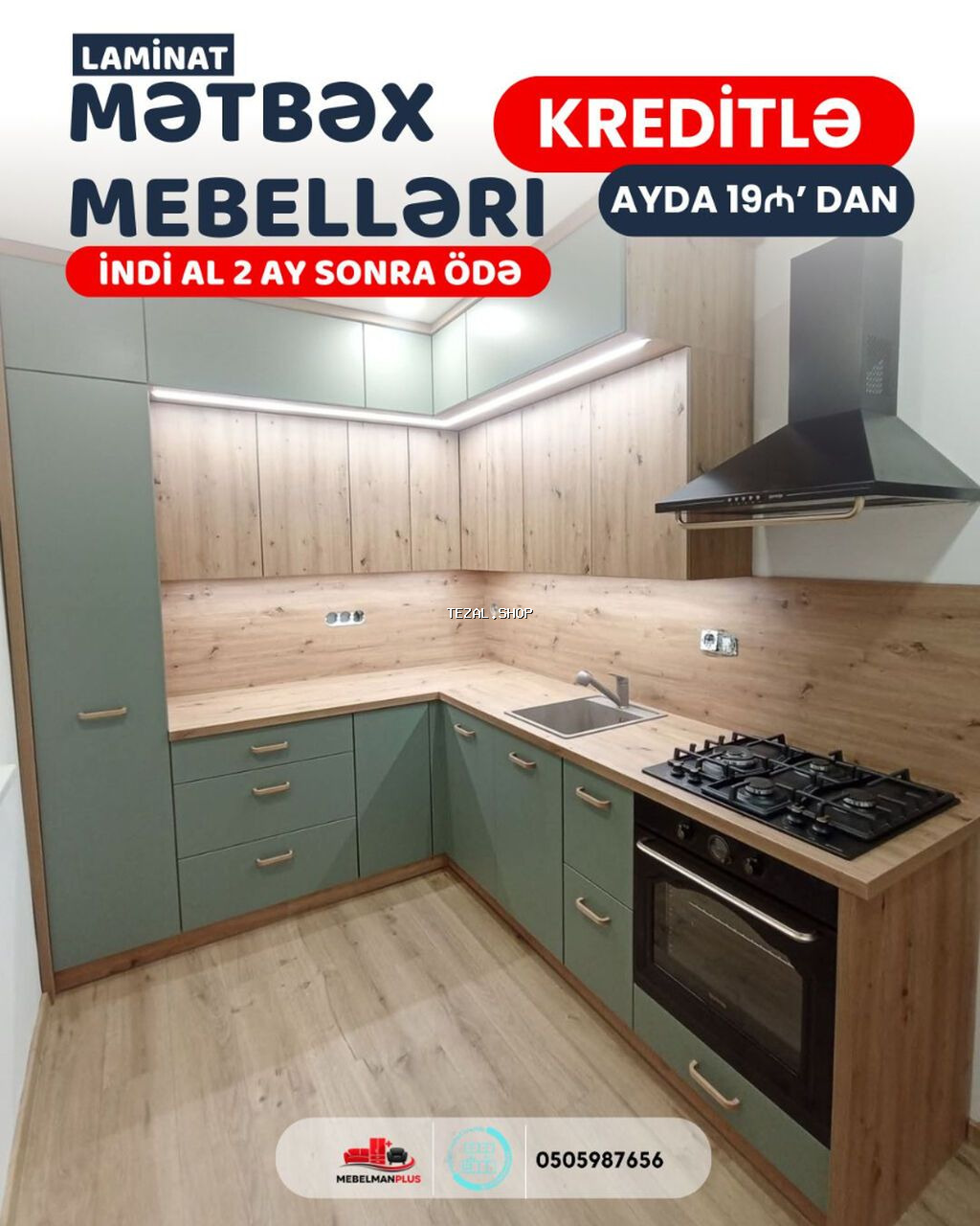 Sifarişlə mətbəx dəsti, Özü çəkən petlələr, Mat laminat, Pulsuz çatdırılma - şəkil 4