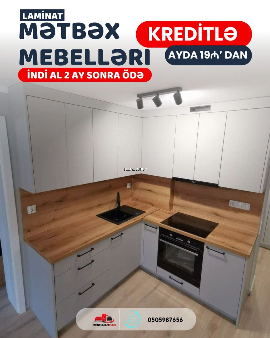 Sifarişlə mətbəx dəsti, Özü çəkən petlələr, Mat laminat, Pulsuz çatdırılma - şəkil 5