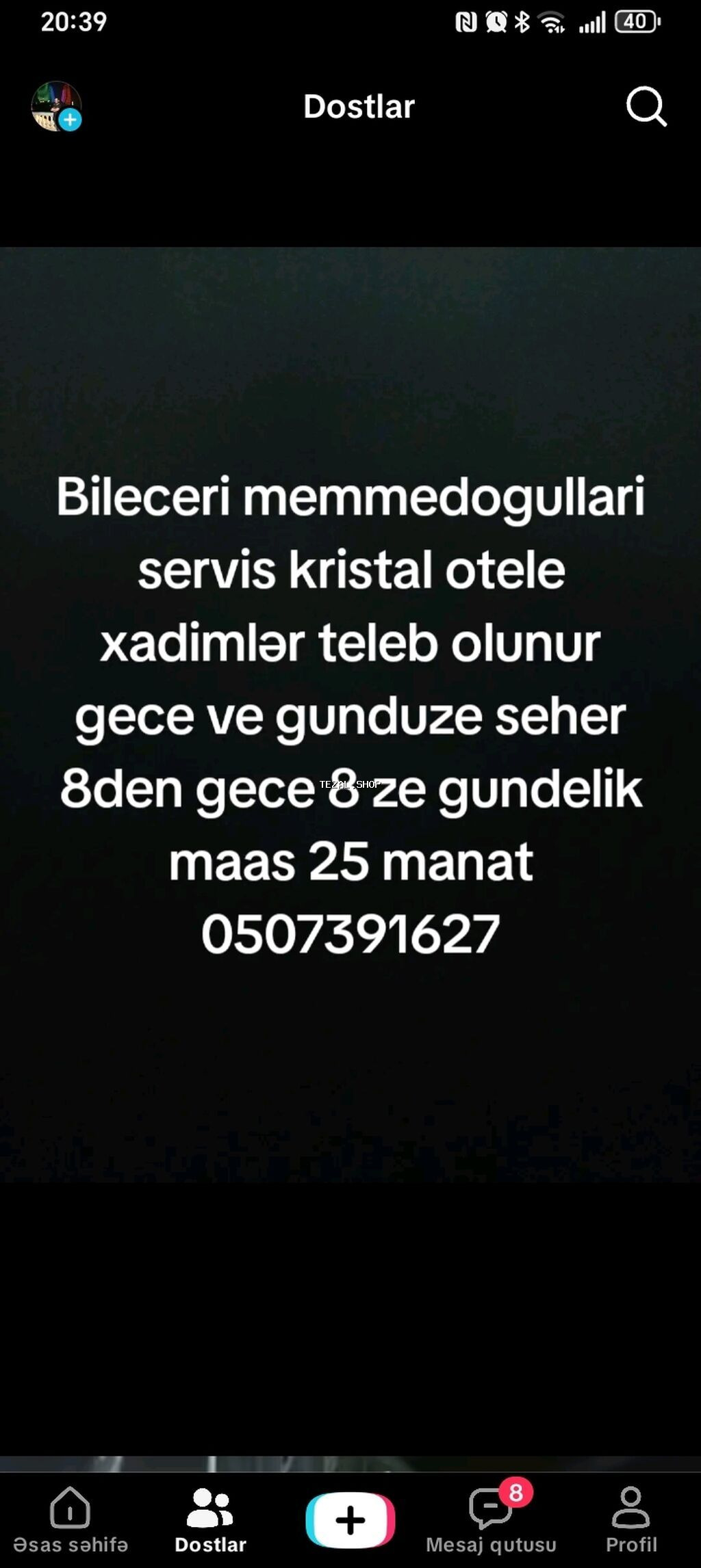 Xadimə tələb olunur, Gündəlik ödəniş, İstənilən yaş, Təcrübəsiz