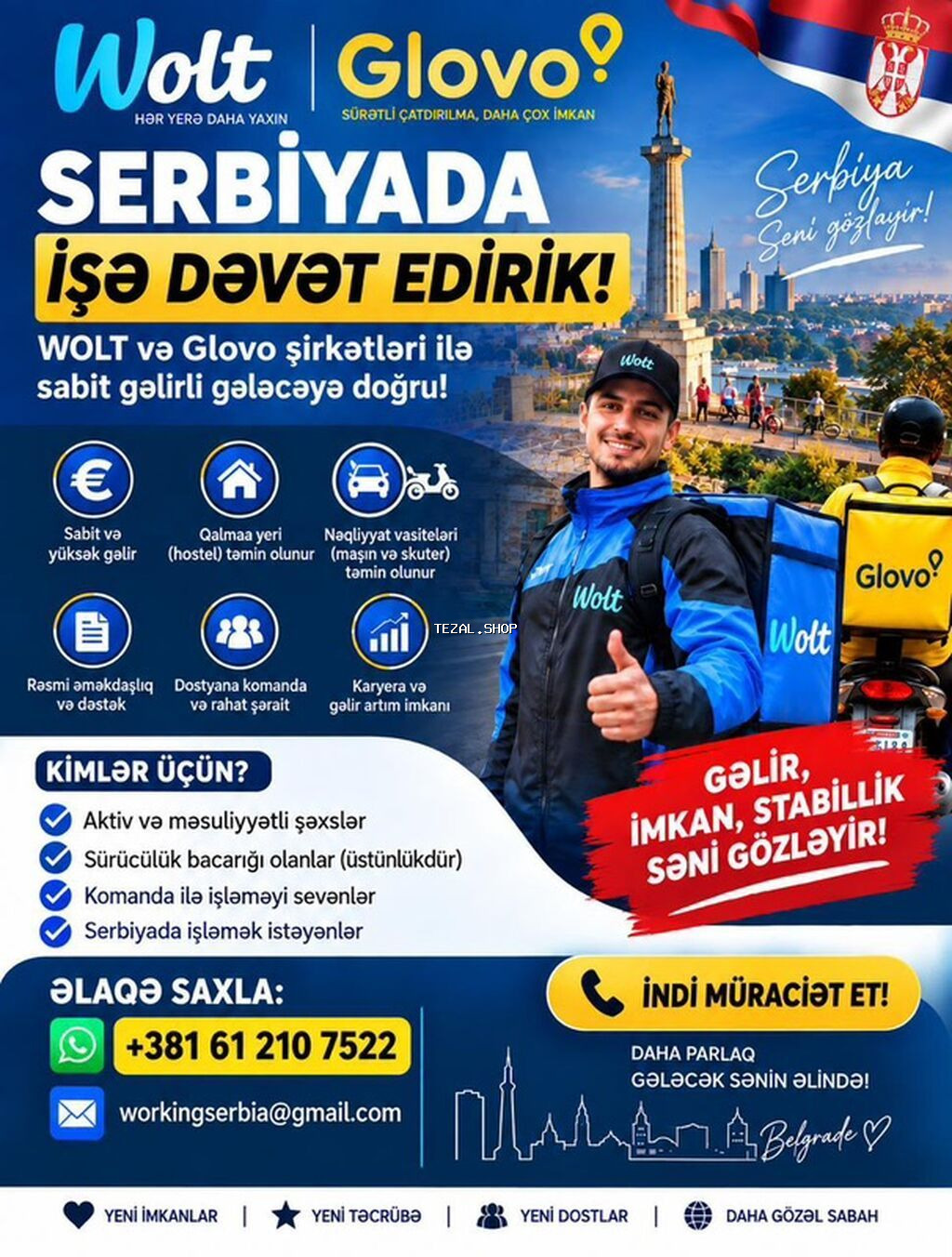 Sürücü-kuryer tələb olunur, Nəqliyyat təmin edilir, Təcrübəsiz