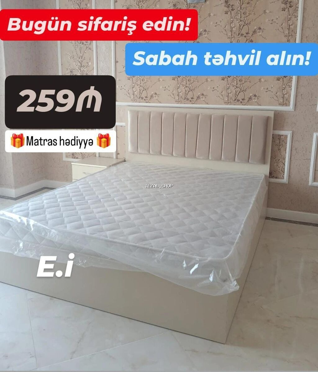 İKİ NƏFƏRLİ YATAQ DƏSTİ – BAŞLIQ + Bazasiz KARKAS + MATRAS HƏDİYYƏ 🛏️