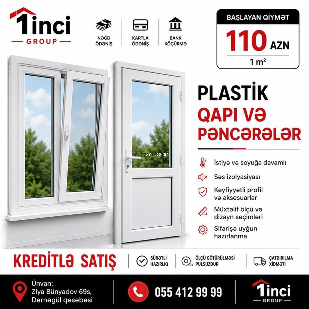 Plastik qapı və pəncərələr – 1inci Group - Başlayan qiymət: 110 AZN /