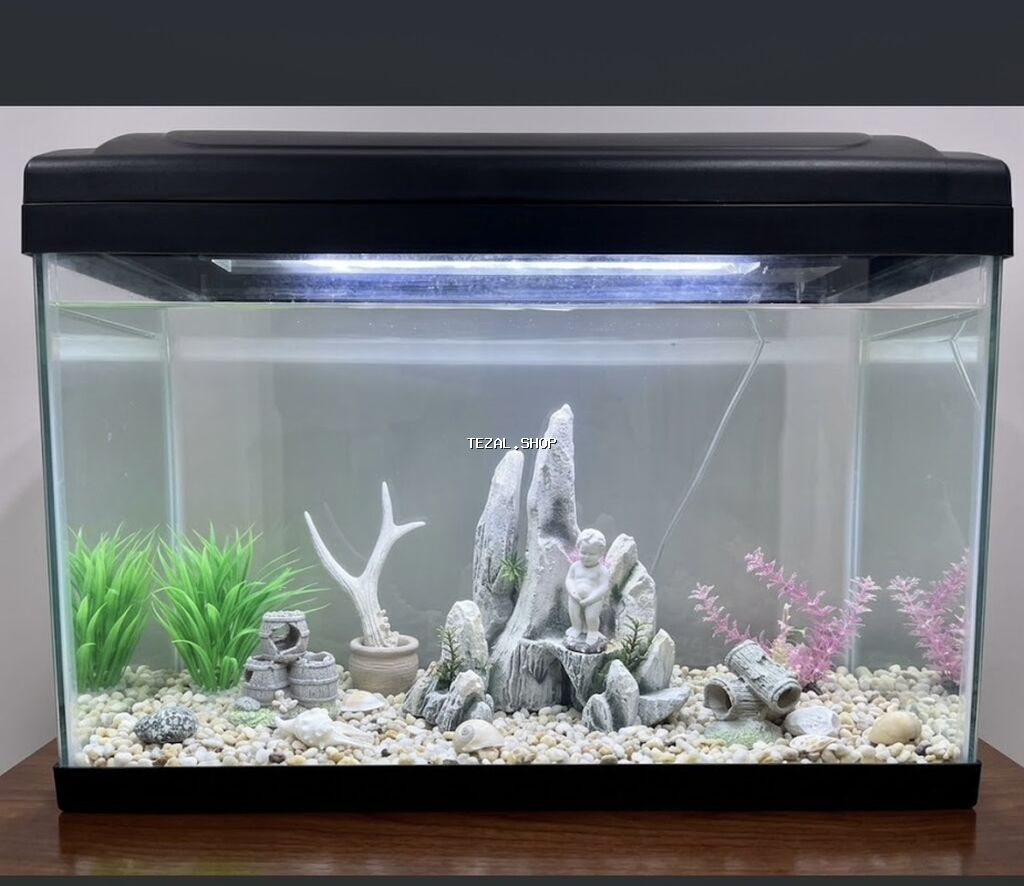 Akvaryum dəsti – şüşə korpuslu, qapaqlı və inteqrə LED işıqlı model