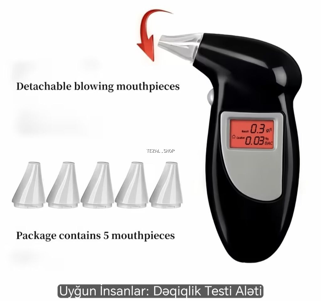 Portativ Alkoqol Testeri (Breathalyzer) - Rəqəmsal LCD ekran - şəkil 4