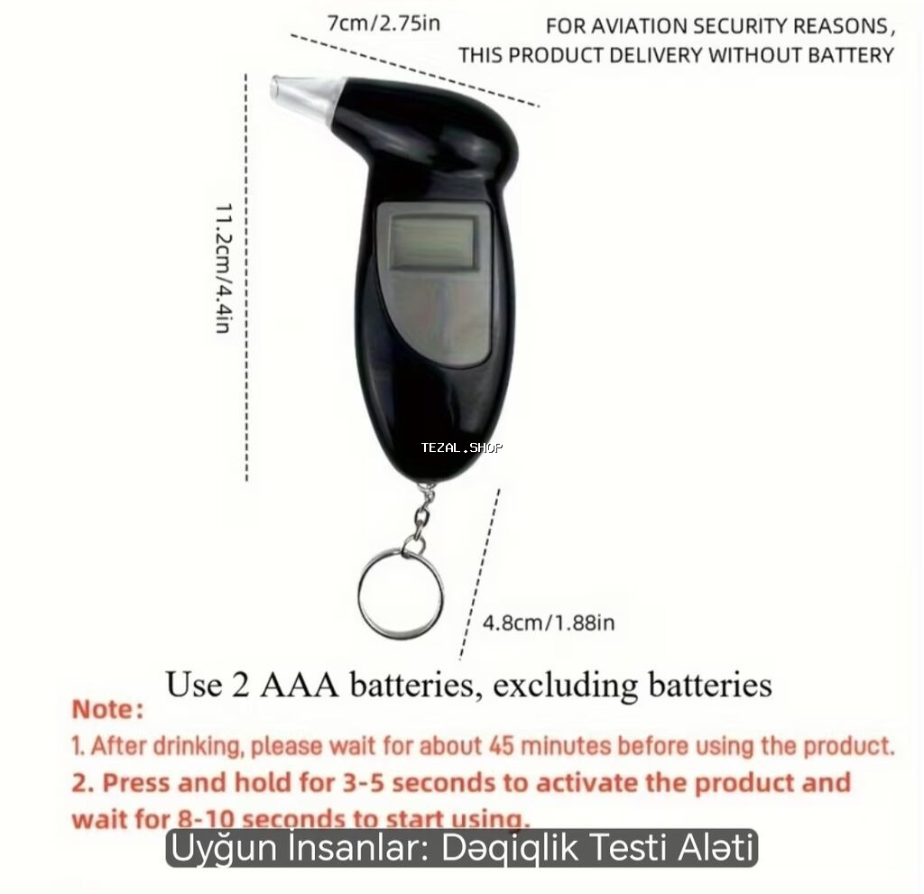 Portativ Alkoqol Testeri (Breathalyzer) - Rəqəmsal LCD ekran - şəkil 5