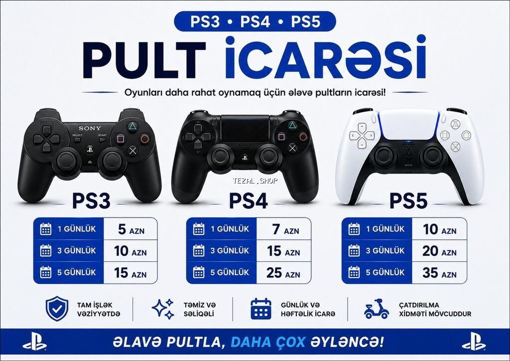 PS3, PS4 və PS5 üçün pult icarəsi - PS3 pultu: - 1 günlük: 5 AZN