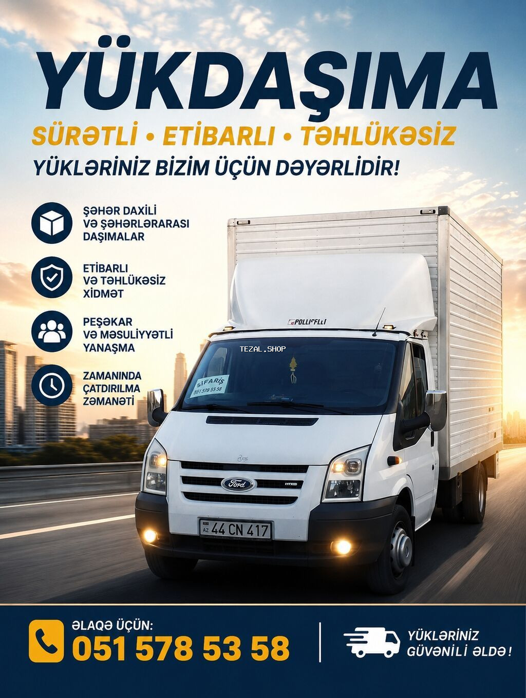 Yükdaşıma xidməti əlaqə:051-578-53-58 / 077-578-53-58 - Şəhərdaxili