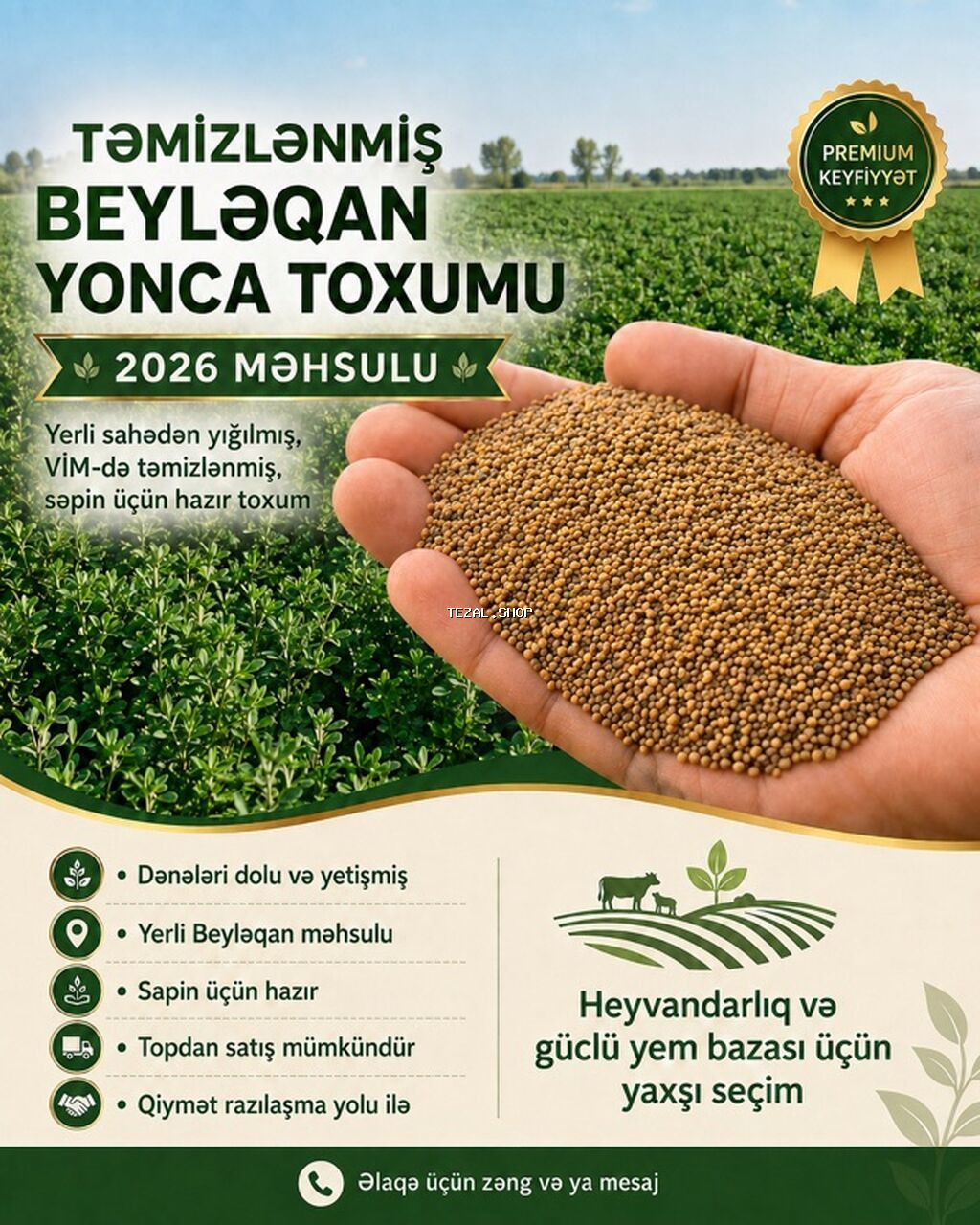 Məhsul: Təmizlənmiş Beyləqan yonca toxumu (2026 məhsulu)
