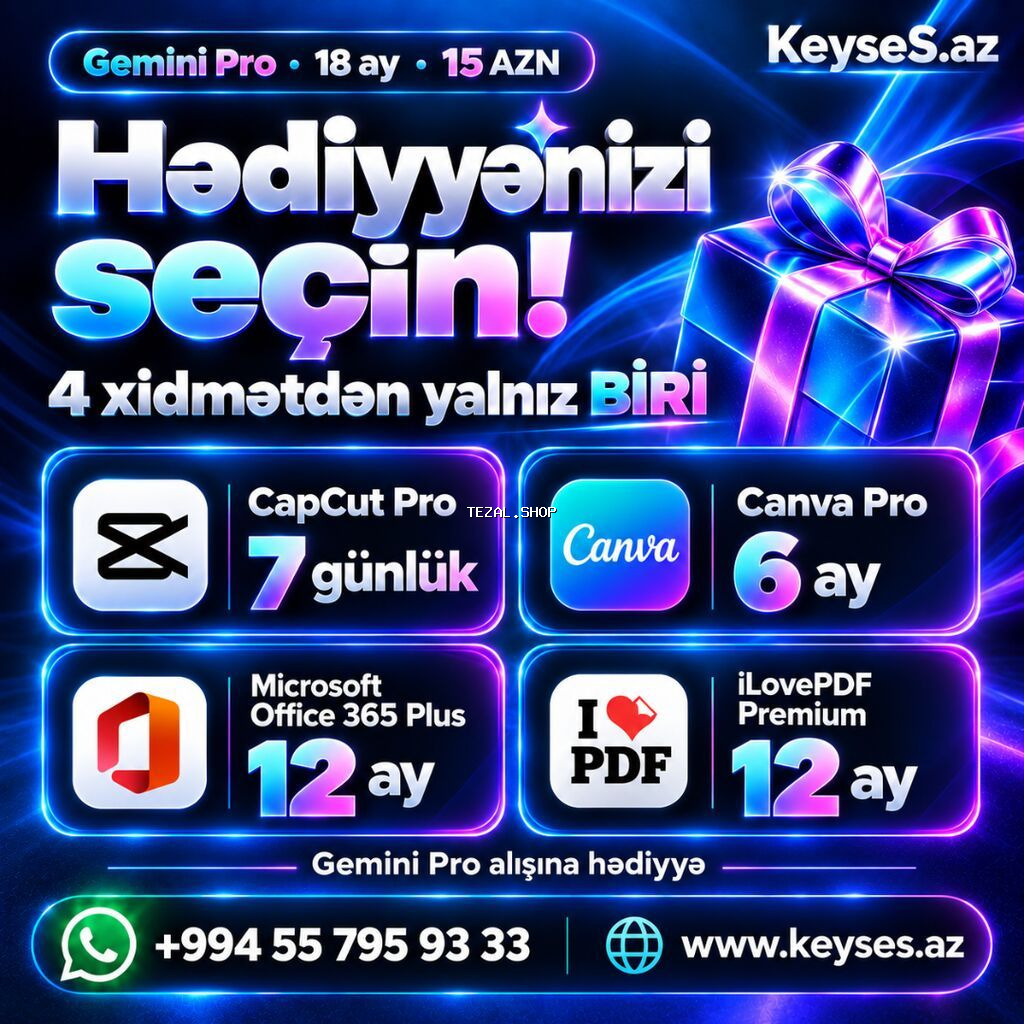 Gemini Pro — 18 ay 🎁 Hədiyyə ilə İşinizi asanlaşdırın, vaxta qənaət