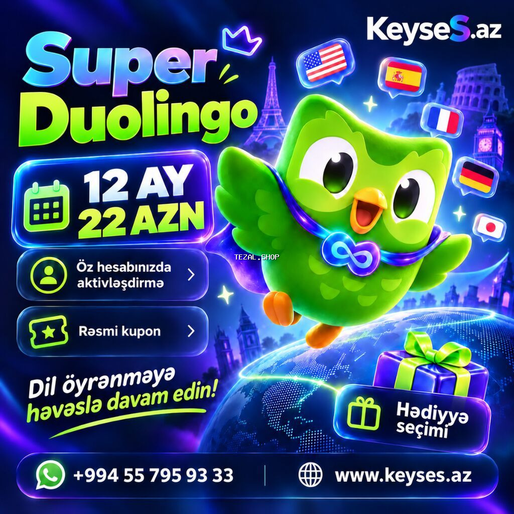 Super Duolingo 🎁 Hədiyyə ilə Yeni dil öyrənməyə bu gün başlayın!