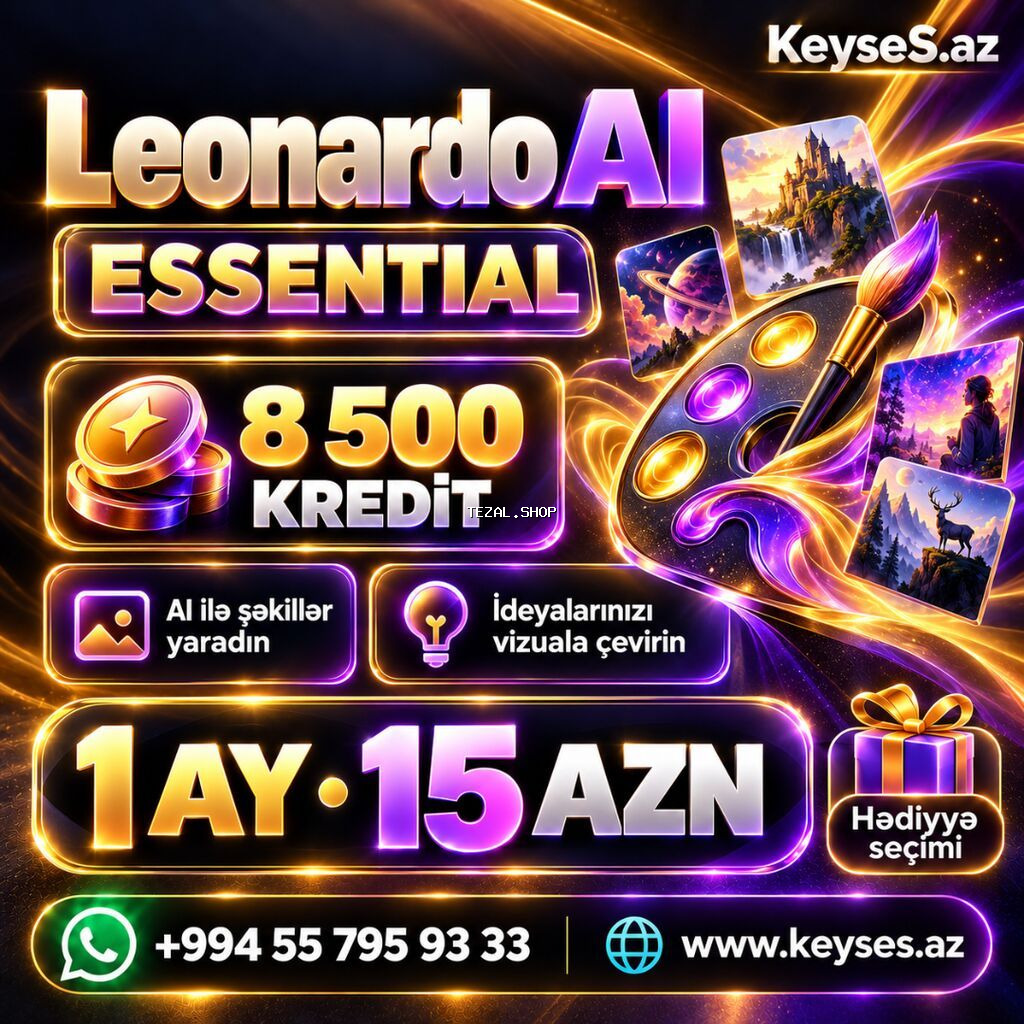 Leonardo AI Essential — 15 AZN 🎁 Hədiyyə ilə İdeyanızı yazın, şəklə