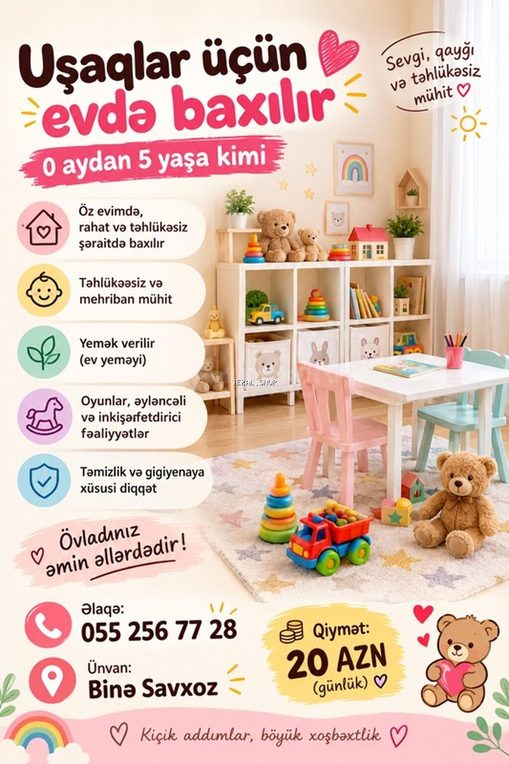 Binədə Uşaqlar üçün evdə baxım xidməti - Yaş aralığı: 0 aydan 5 yaşa