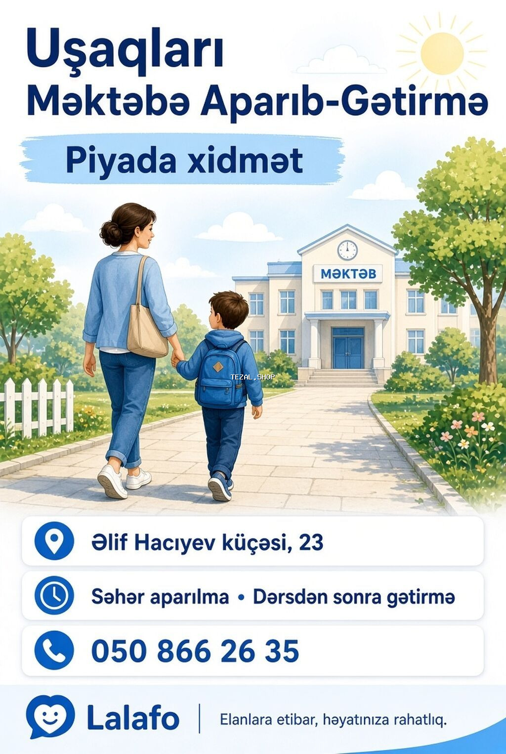 Uşaqları məktəbə aparıb-gətirmə – piyada xidmət Xidmətin məzmunu: -