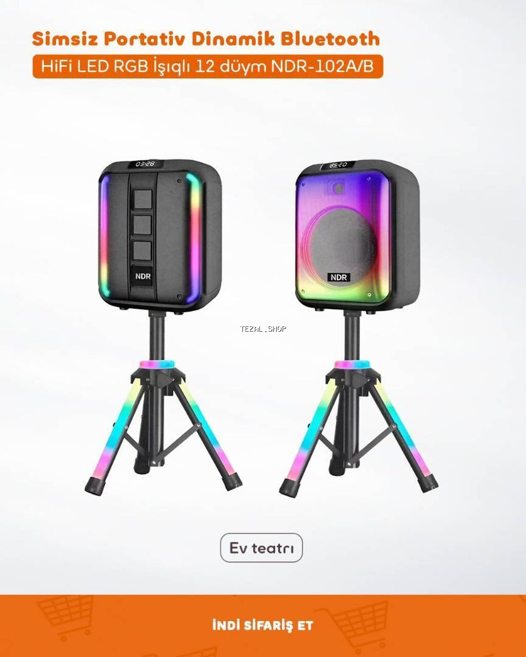Simsiz Portativ Dinamik Bluetooth HiFi LED RGB İşıqlı 12 düym
