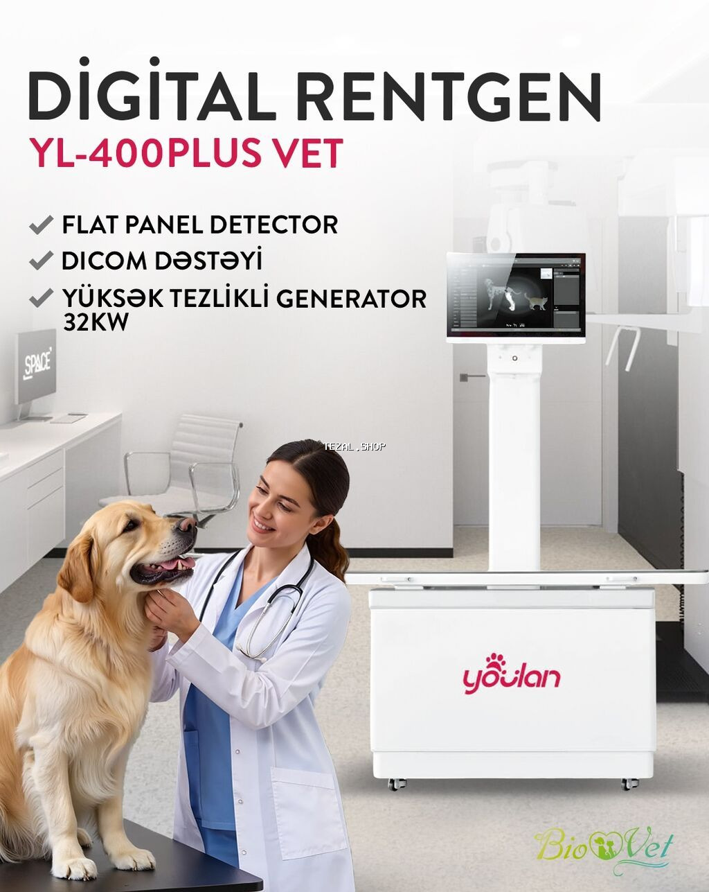 Dijital Rentgen YL-400PLUS VET Baytarlıq klinikaları üçün yüksək Bakı — TezAl.shop