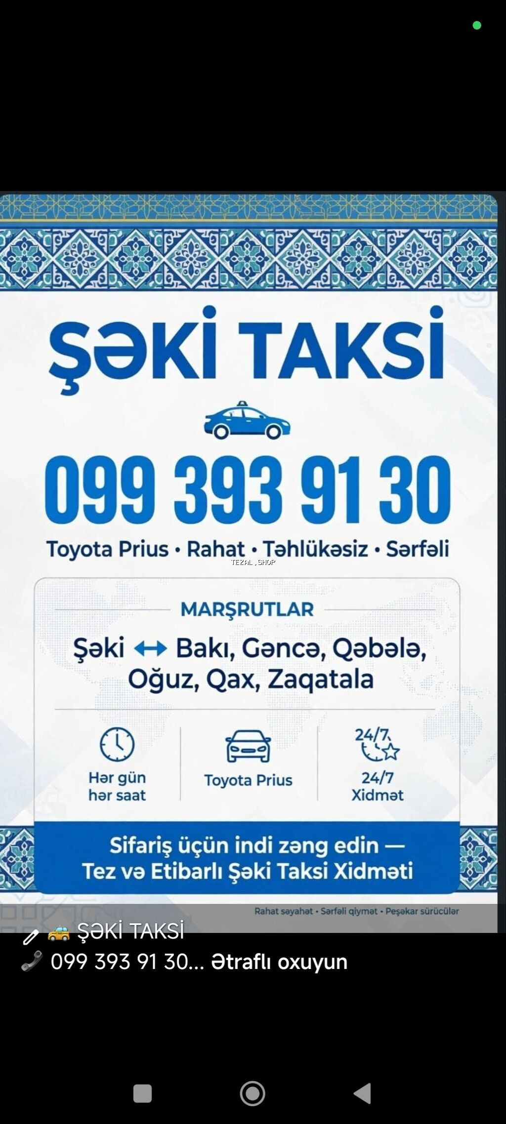 Salam Seki den _-_ Bakı ve bütün rayonlara sərfəli gedişlər buyra