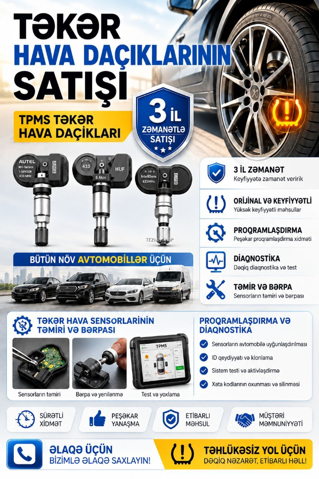 TPMS Təkər Təzyiq Sensorları – 3 il zəmanət Məhsul və xidmətlər: -