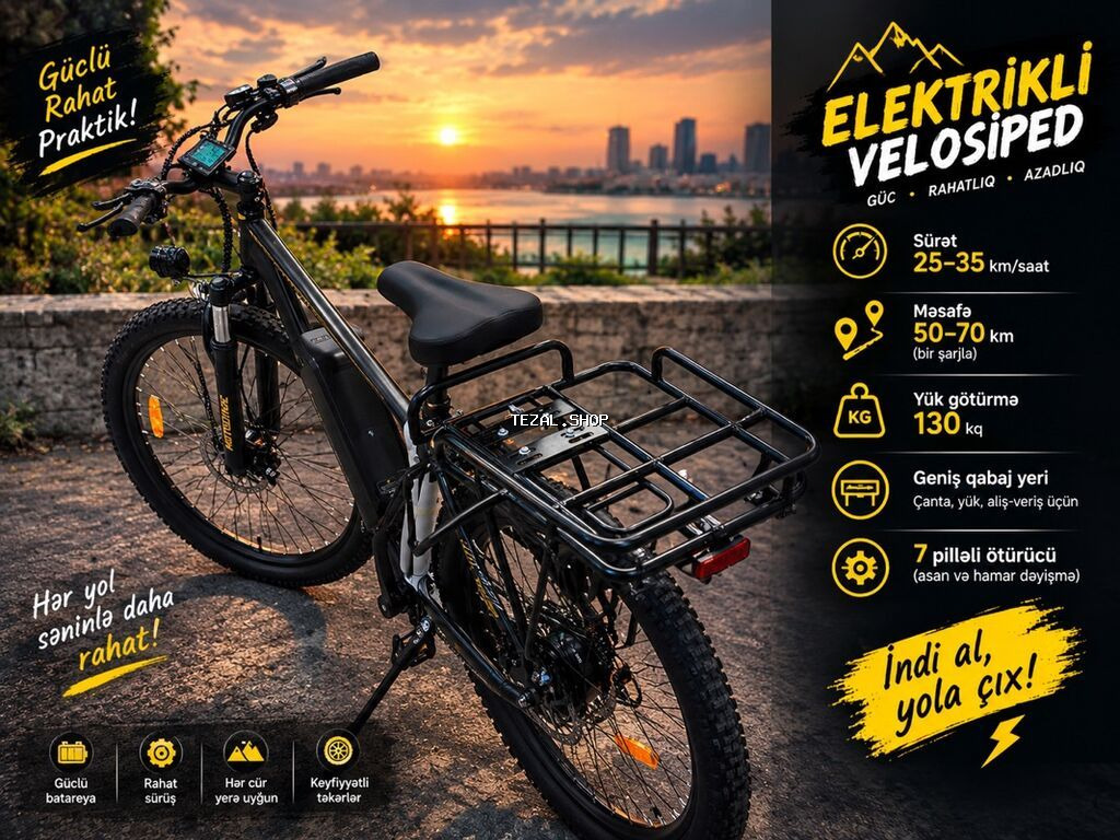 Yeni Elektrik velosipedi 28", sürətlərin sayı: 7, 350-500 Vt, Ünvandan götürmə