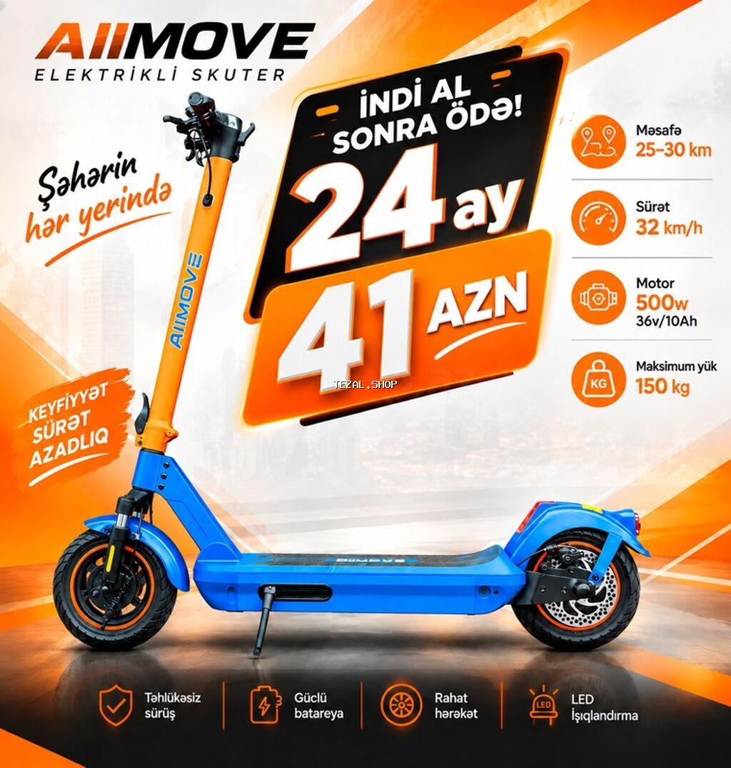 Yeni Elektrik samokat 10", 501 - 750 Vt, 26 - 35 km/s, Ünvandan götürmə, Ödənişli çatdırılma, Rayonlara çatdırılma