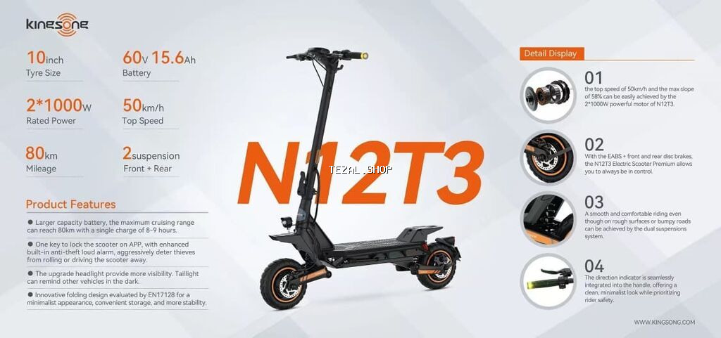 Yeni Elektrik samokat 10", > 1000 Vt, > 45 km/s, Pulsuz çatdırılma
