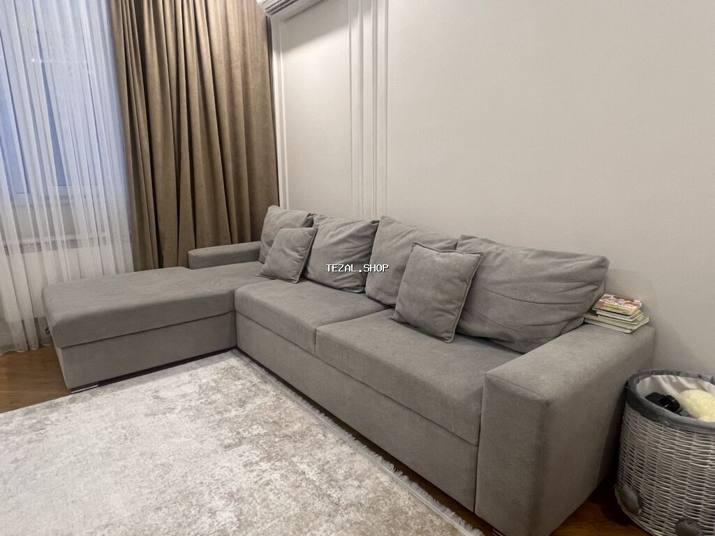 Boz rəngli künc divan (L‑şəkilli), geniş oturacaq və chaise bölməsi - şəkil 2
