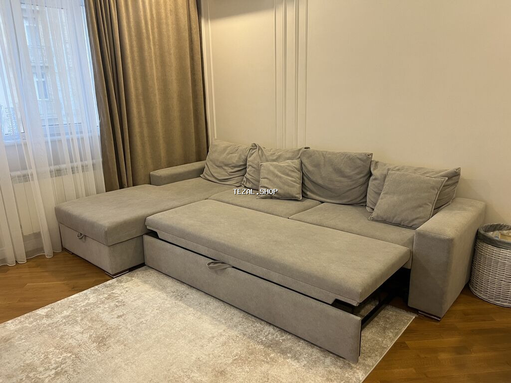 Boz rəngli künc divan (L‑şəkilli), geniş oturacaq və chaise bölməsi - şəkil 5