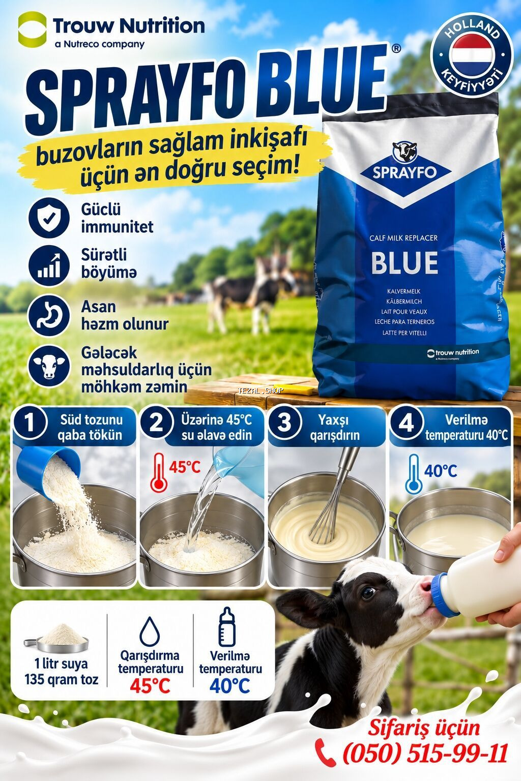 SPRAFYO BLUE – buzov süd əvəzedicisi/quru süd/buzov üçun quru