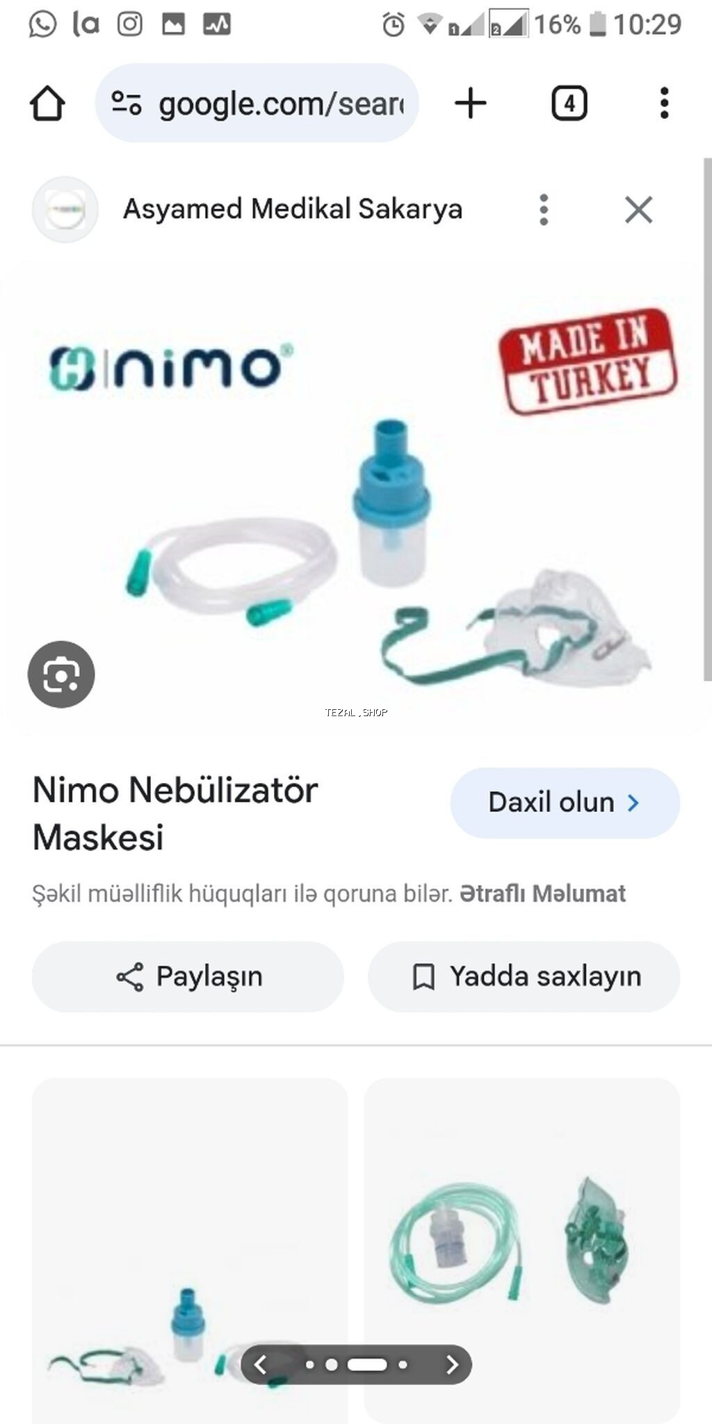 NİMO Nebulizator-inqalyator cihazı üçün ehtiyyat,maska seti.Cocuk - şəkil 2