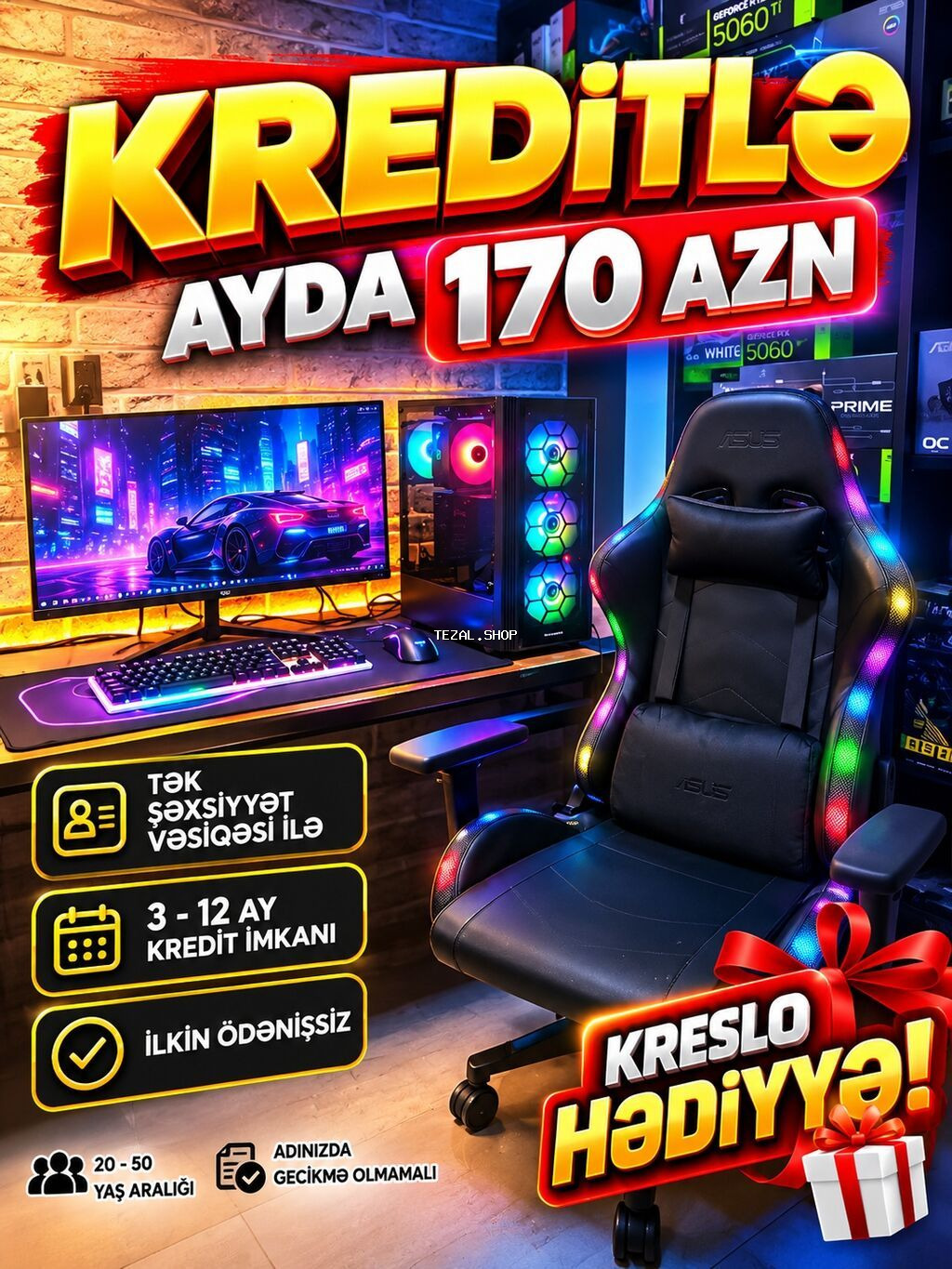 Kreditlə oyun kompüteri paketi – ayda 170 AZN Məhsul təsviri: - Güclü