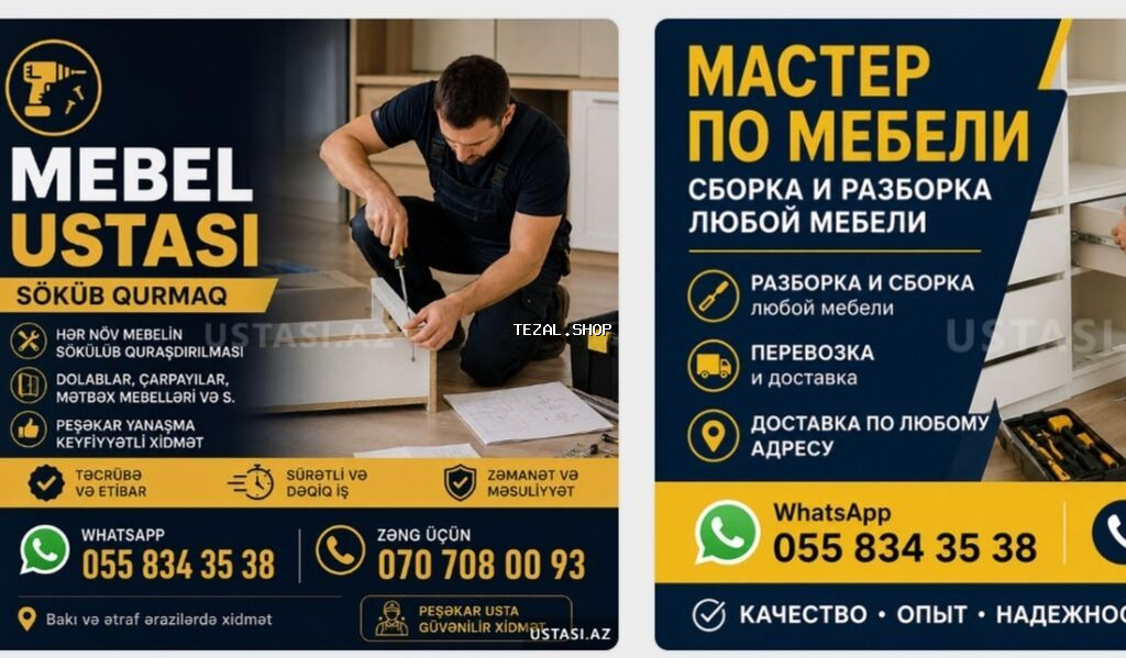 Mebel ustası – sökmə və yığma xidməti - Hər növ mebelin peşəkar