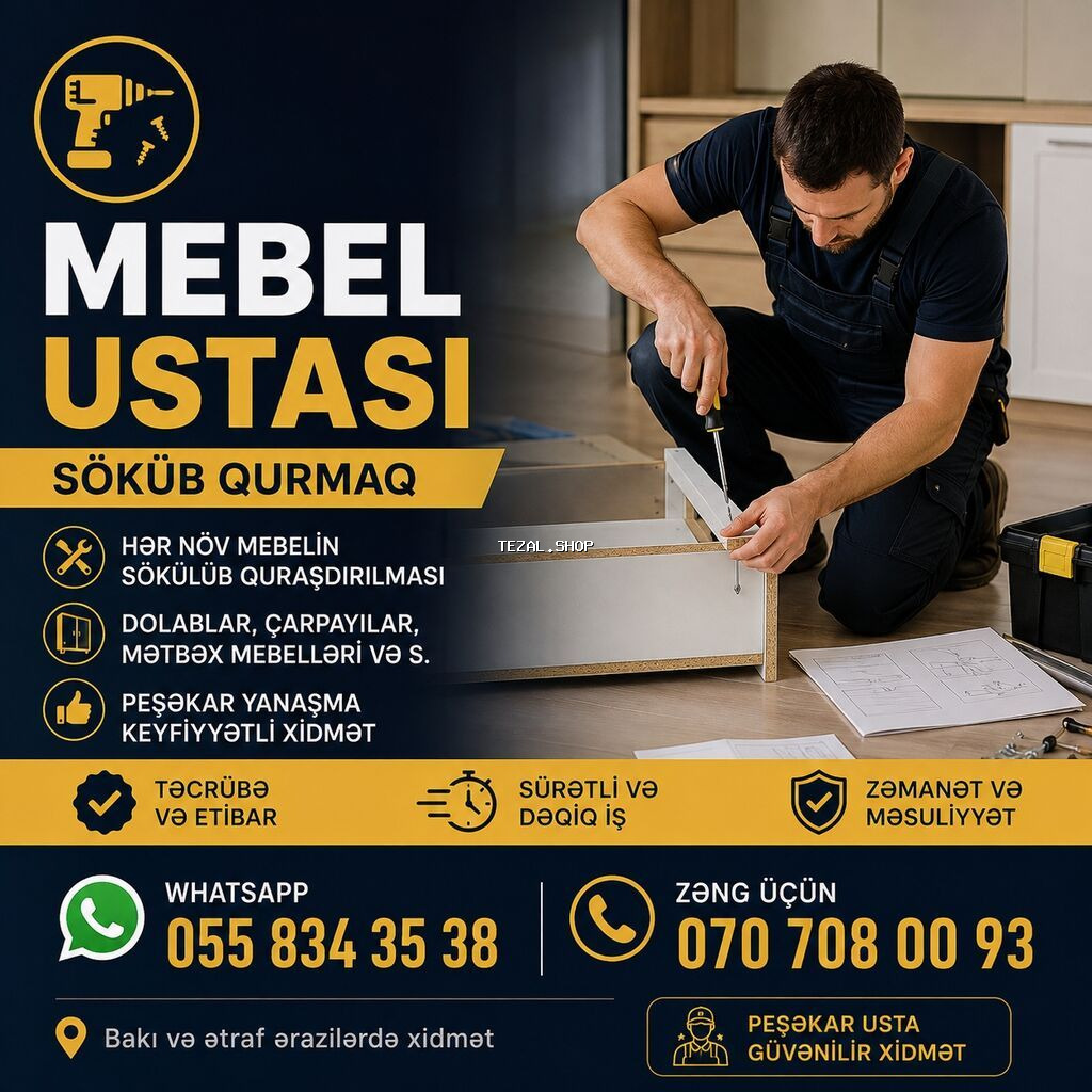Mebel ustası – söküb-quraşdırma xidməti - Hər növ mebelin (mətbəx