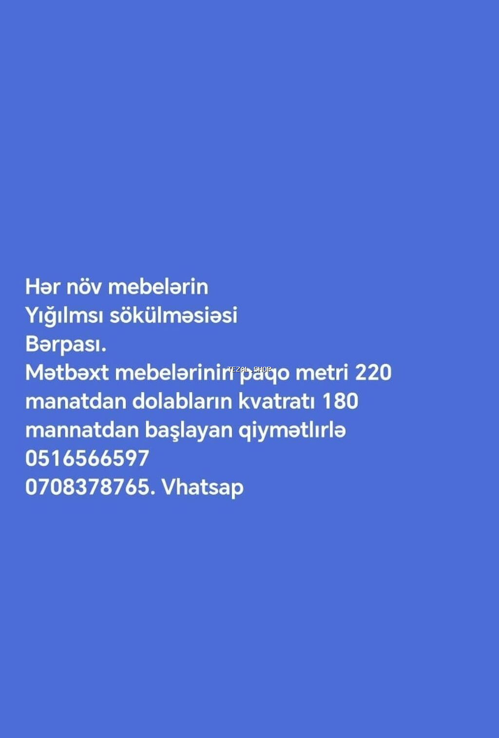 Hər növ mebelin sökülməsi, yığılması və bərpası xidmətləri təklif