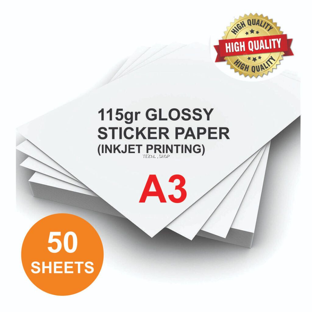 A3 1 tərəfli parlaq foto stiker (115gr) Epson, HP, Canon
