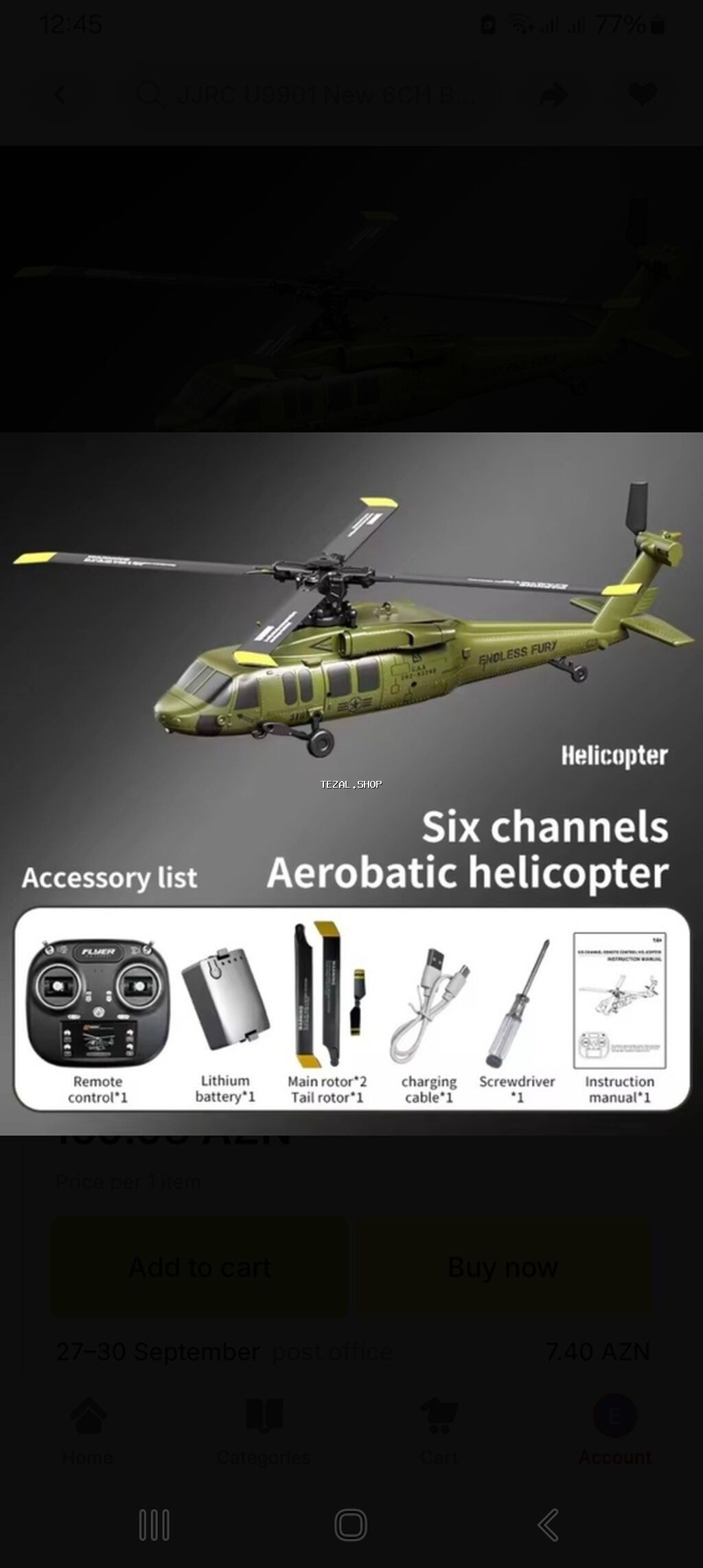 6 kanallı aerobatik RC helikopter - Realistik hərbi dizayn, “ENDLESS
