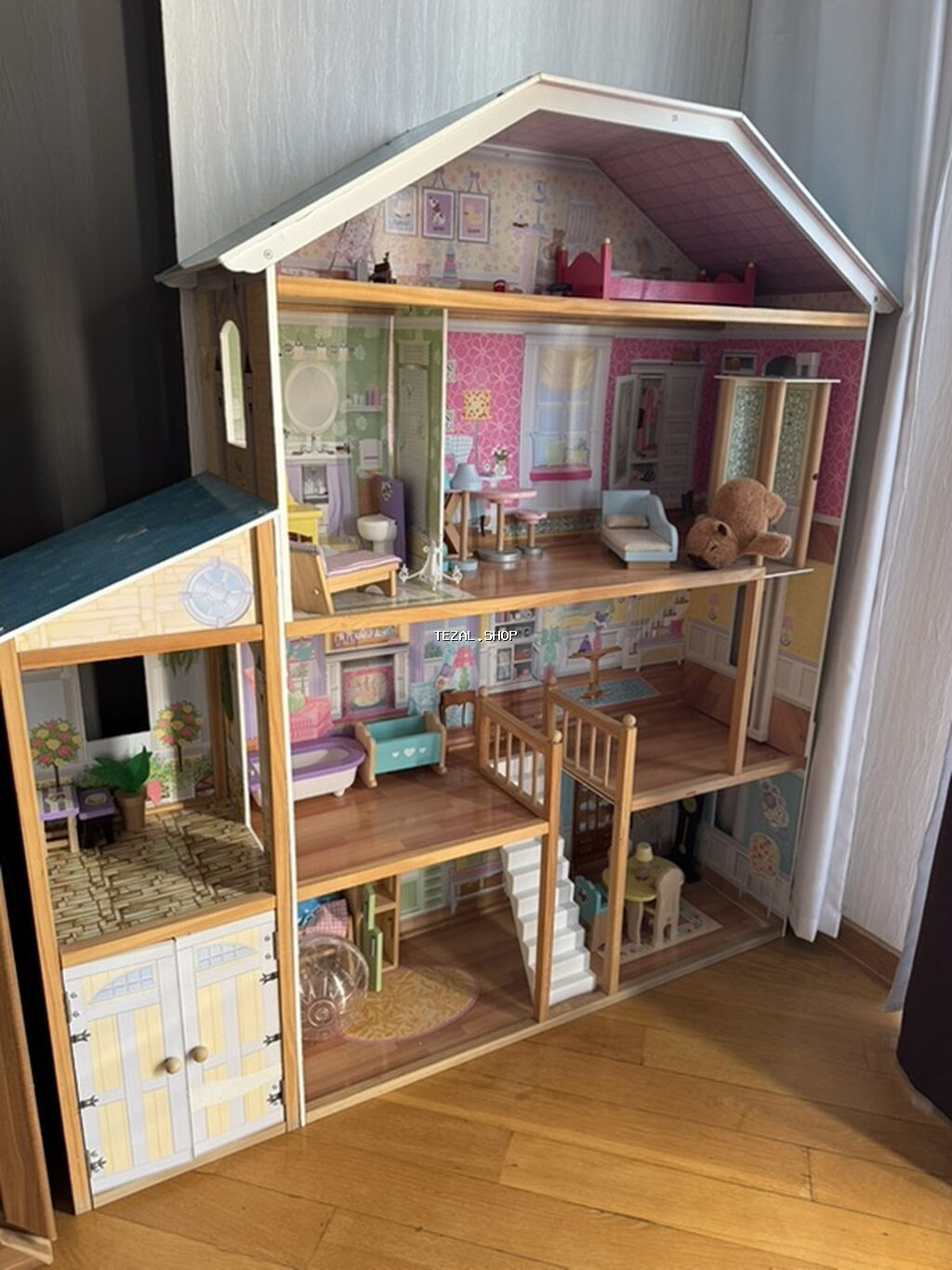 Taxta kukla evi – böyük ölçülü, çoxmərtəbəli - Material: möhkəm taxta - şəkil 2