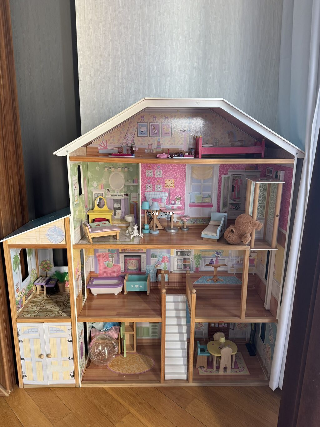 Barbie ev uşaq oyuncağı - Böyük ölçülü 3 mərtəbəli, çoxotaqlı Barbie