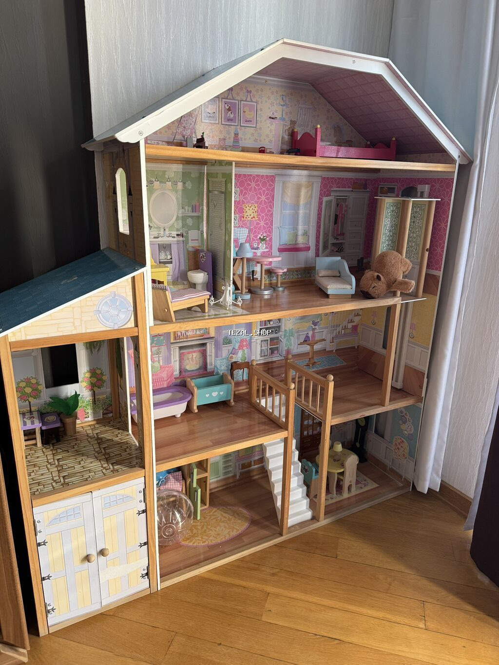 Barbie ev uşaq oyuncağı - Böyük ölçülü 3 mərtəbəli, çoxotaqlı Barbie - şəkil 2