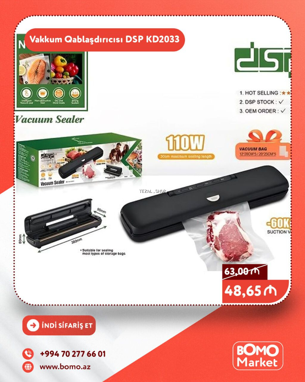 Vakkum Qablaşdırıcısı DSP KD2033 Mətbəxdə ərzaqları təzə saxlamaq