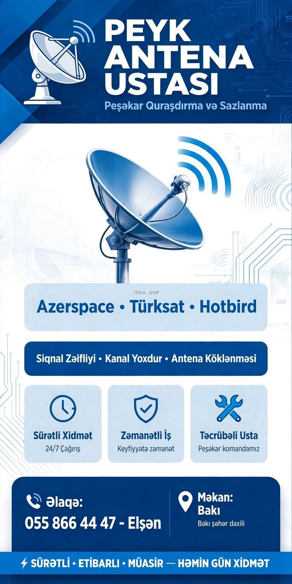 Peyk antenalarının quraşdırılması | Quraşdırılma | Zəmanət