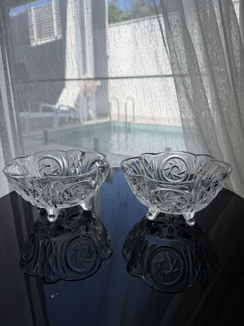 Klasik kəpənək kənarlı şüşə qab dəsti (2 ədəd) - Material: qalın - şəkil 2
