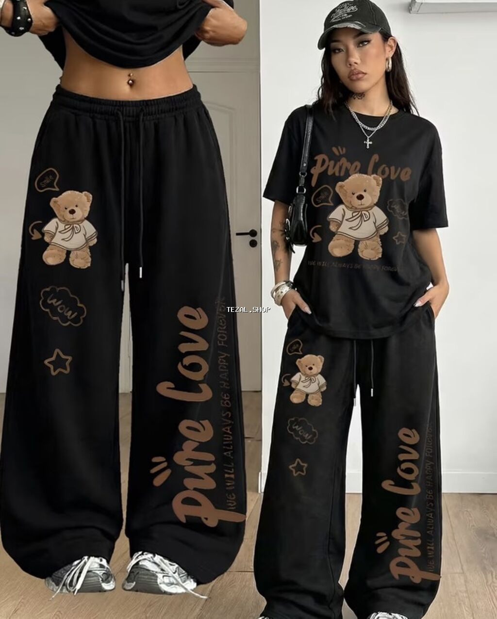 Unisex rahat gündəlik geyimlər – tematik printli dəstlər və t‑şörtlər