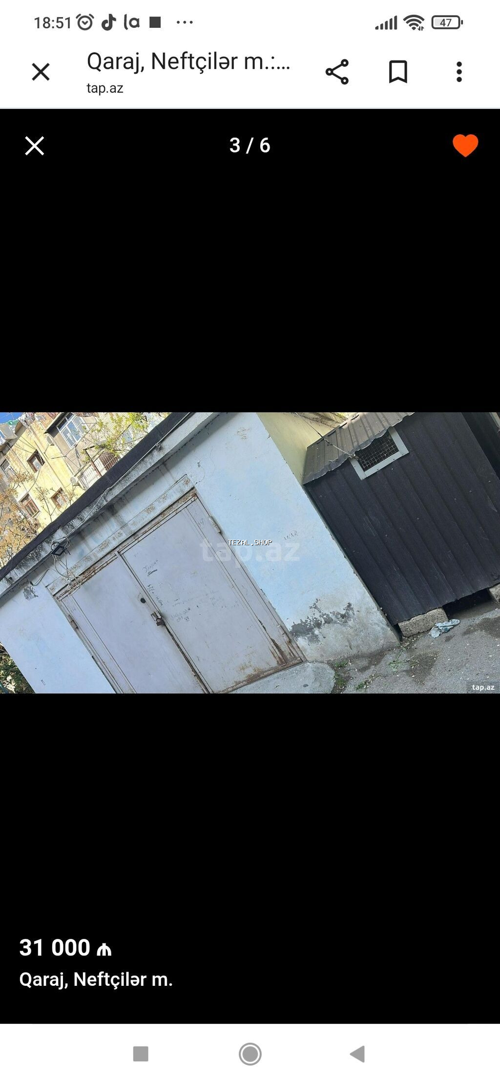 Qaraj – Neftçilər metrosu yaxınlığı - Beton/kərpic konstruksiyalı
