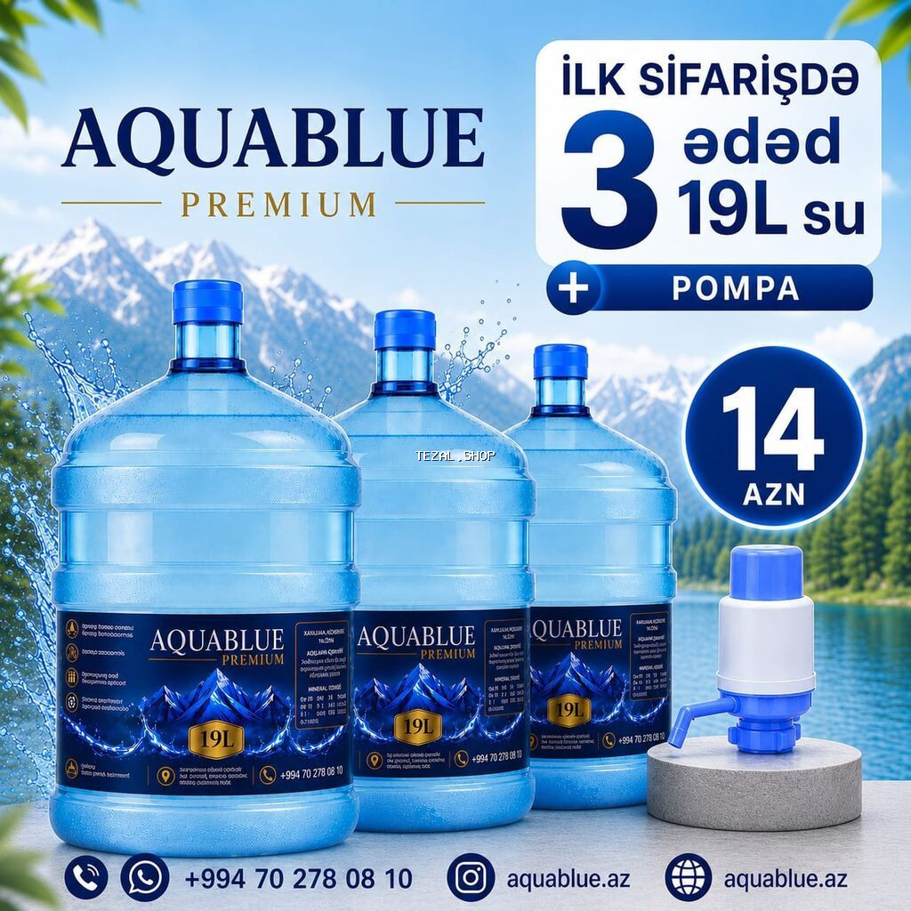 AQUABLUE PREMIUM – 19L içməli su 4.80 Azn - Müasir texnologiya ilə