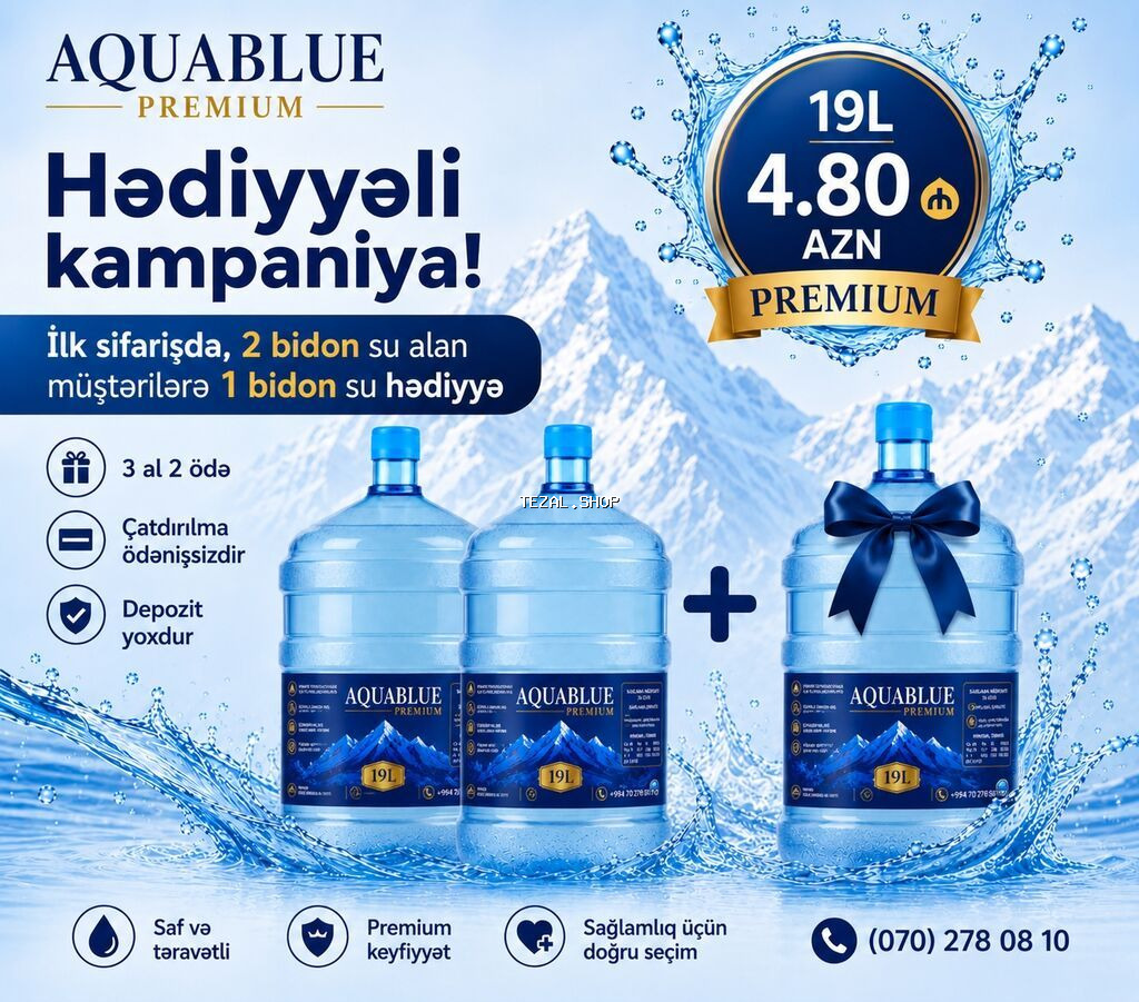 AQUABLUE PREMIUM – 19L içməli su 4.80 Azn - Müasir texnologiya ilə - şəkil 3
